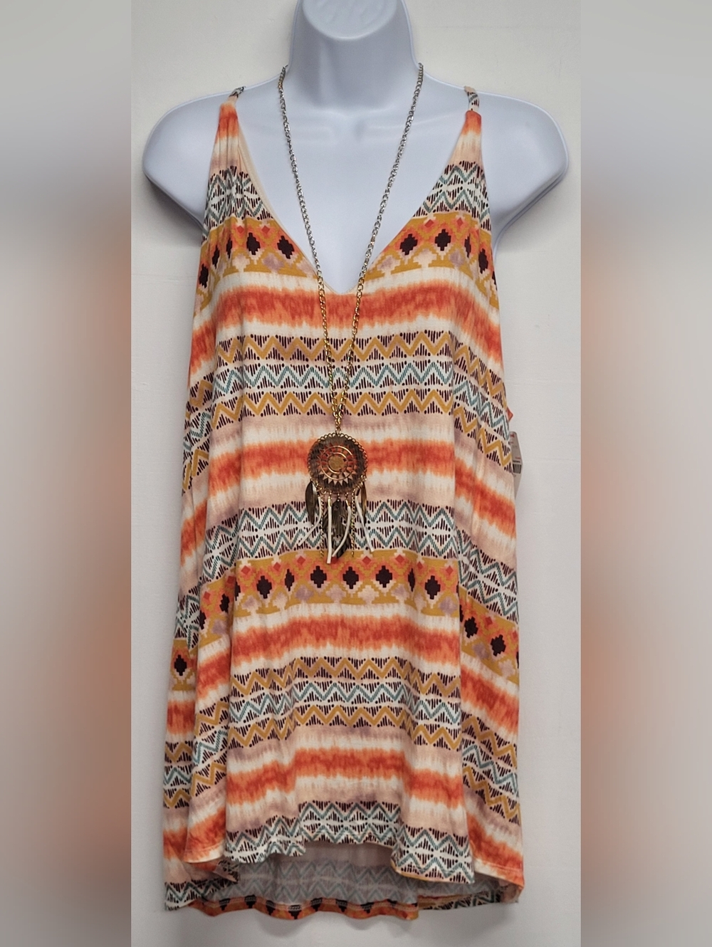 Focus 1X Top Southwestern Racerback Tunic Necklace New Vintage